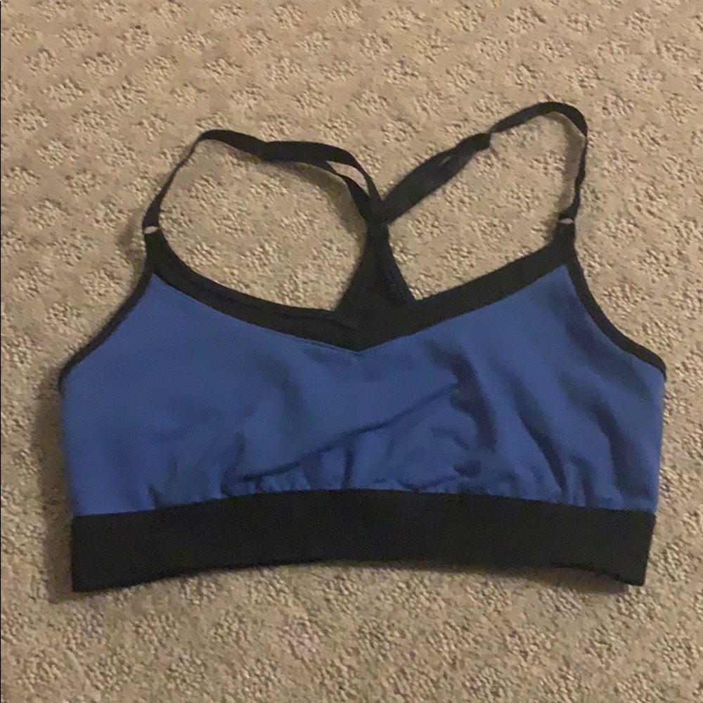 Manduka blue and black sports bra size medium